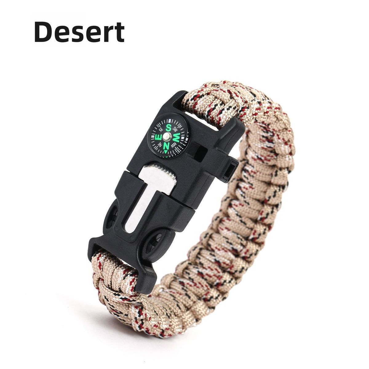 Pulsera de Supervivencia 5 en 1 – Brújula, Pedernal y Paracord