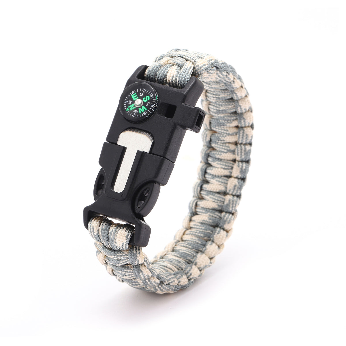 Pulsera de Supervivencia 5 en 1 – Brújula, Pedernal y Paracord