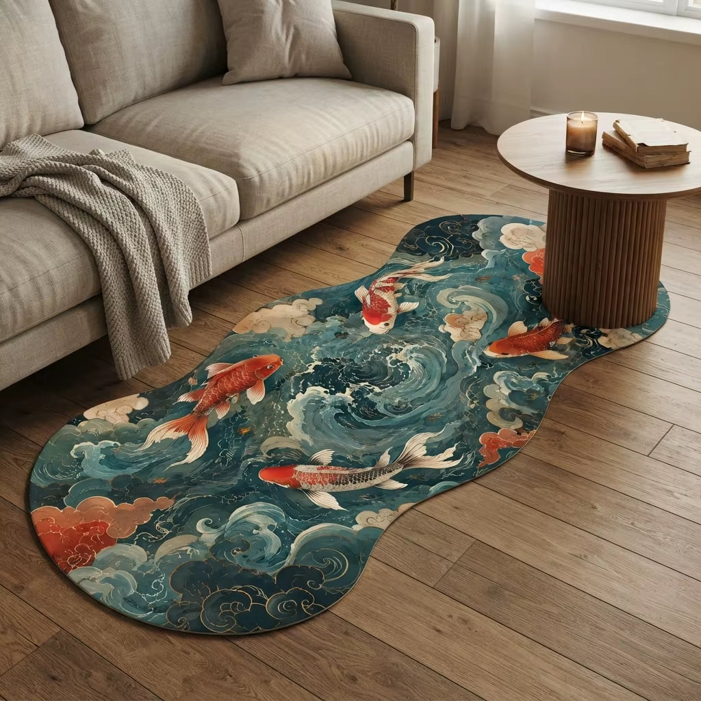 Japanese Koi Fish Wave Area Rug for Living Room Asian Style Home Decor CILIGA