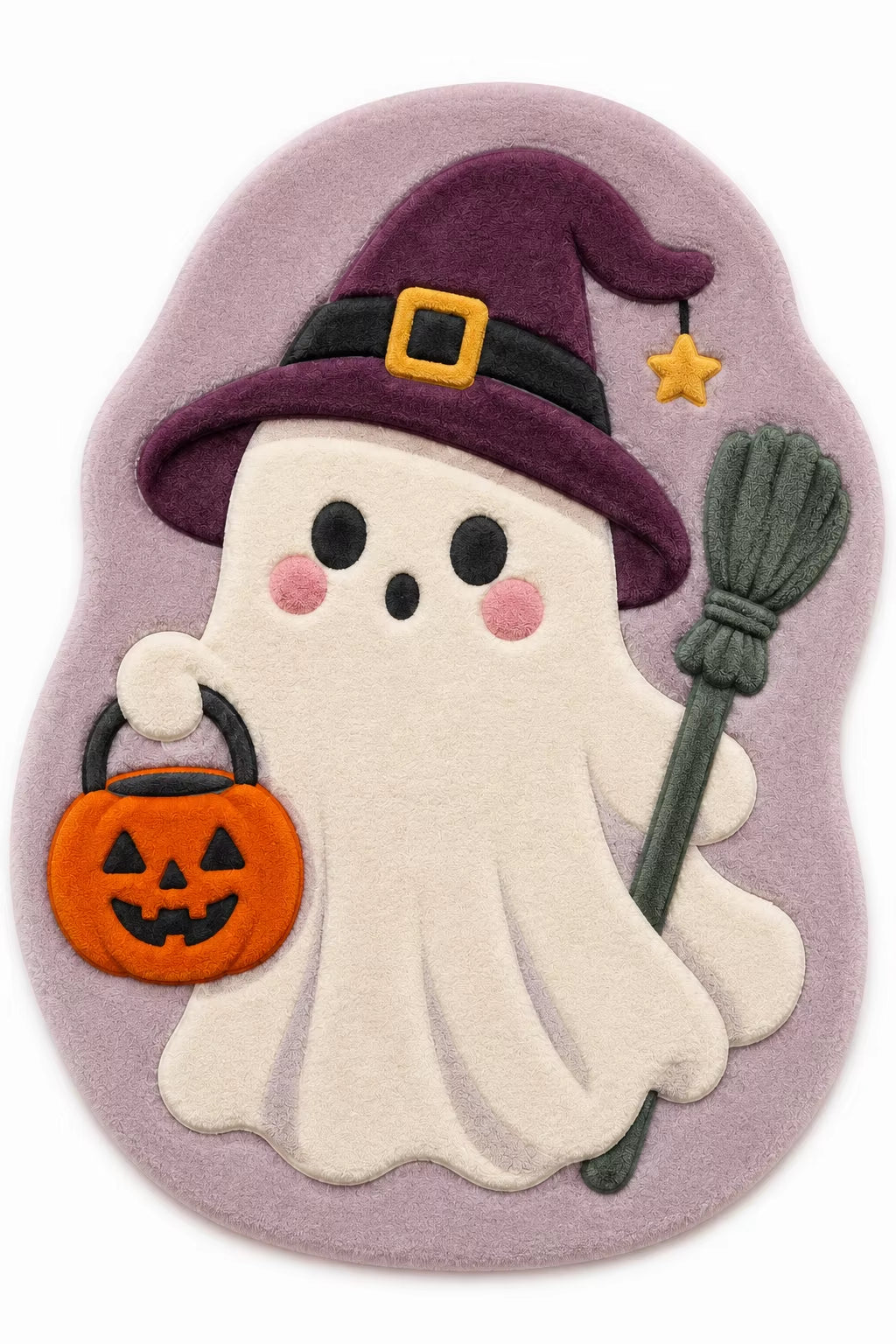 Modern Machine Made Animal Print Polyester Faux Velvet Shaped Halloween Ghost Witch Broom Area Rug for Bedroom CILIGA