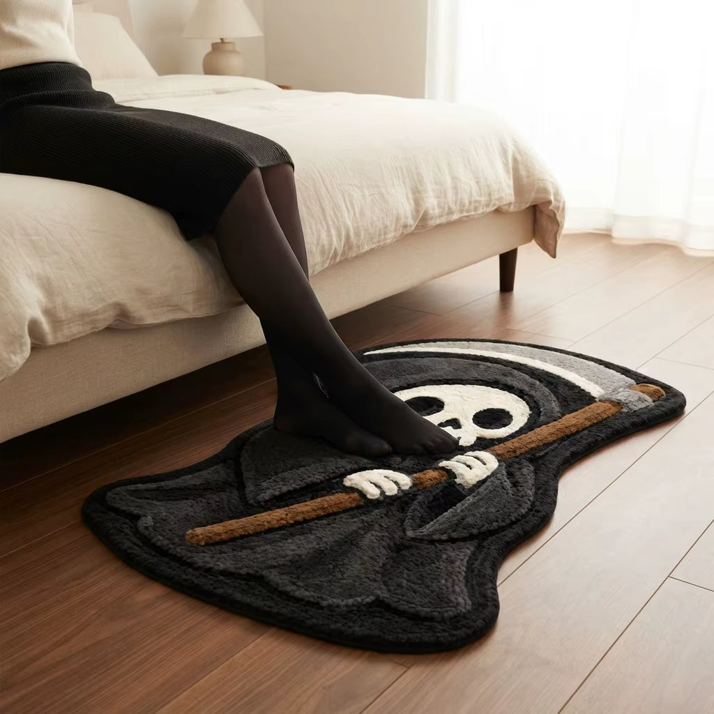 Halloween Grim Reaper Scythe Faux Velvet Anti-Slip Modern Washable Polyester Shaped Area Rug for Home