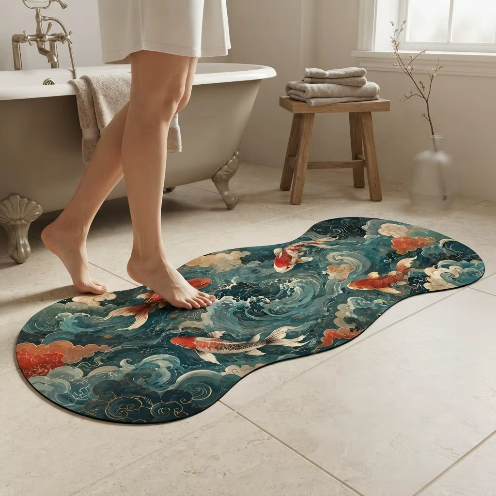 Japanese Koi Fish Wave Area Rug for Living Room Asian Style Home Decor CILIGA