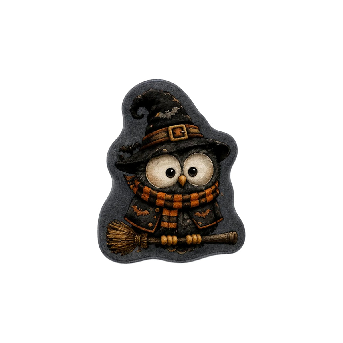 Halloween Cute Owl Witch Hat Scarf Broomstick Faux Velvet Anti-Slip Washable Modern Polyester Shaped Area Rug for Bedroom CILIGA