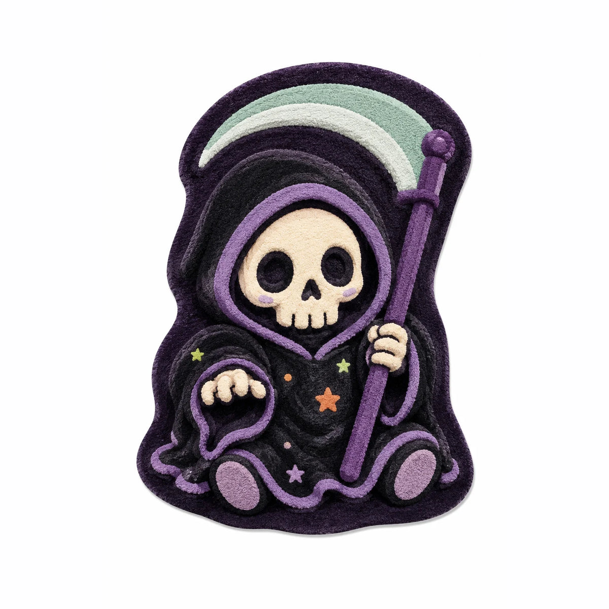 Modern Machine Made Animal Print Polyester Halloween Grim Reaper Skeleton Cloak Faux Velvet Shaped Area Rug for Spooky Decor CILIGA