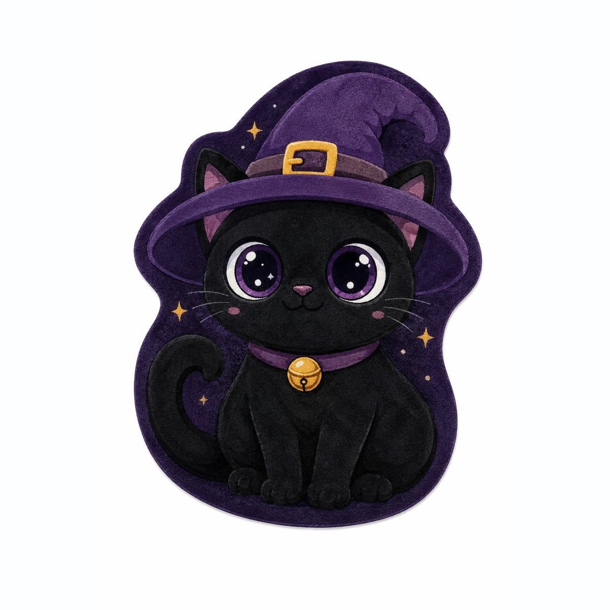 Halloween Cute Black Cat Witch Hat Modern Anti-Slip Washable Polyester Faux Velvet Shaped Area Rug for Bedroom CILIGA