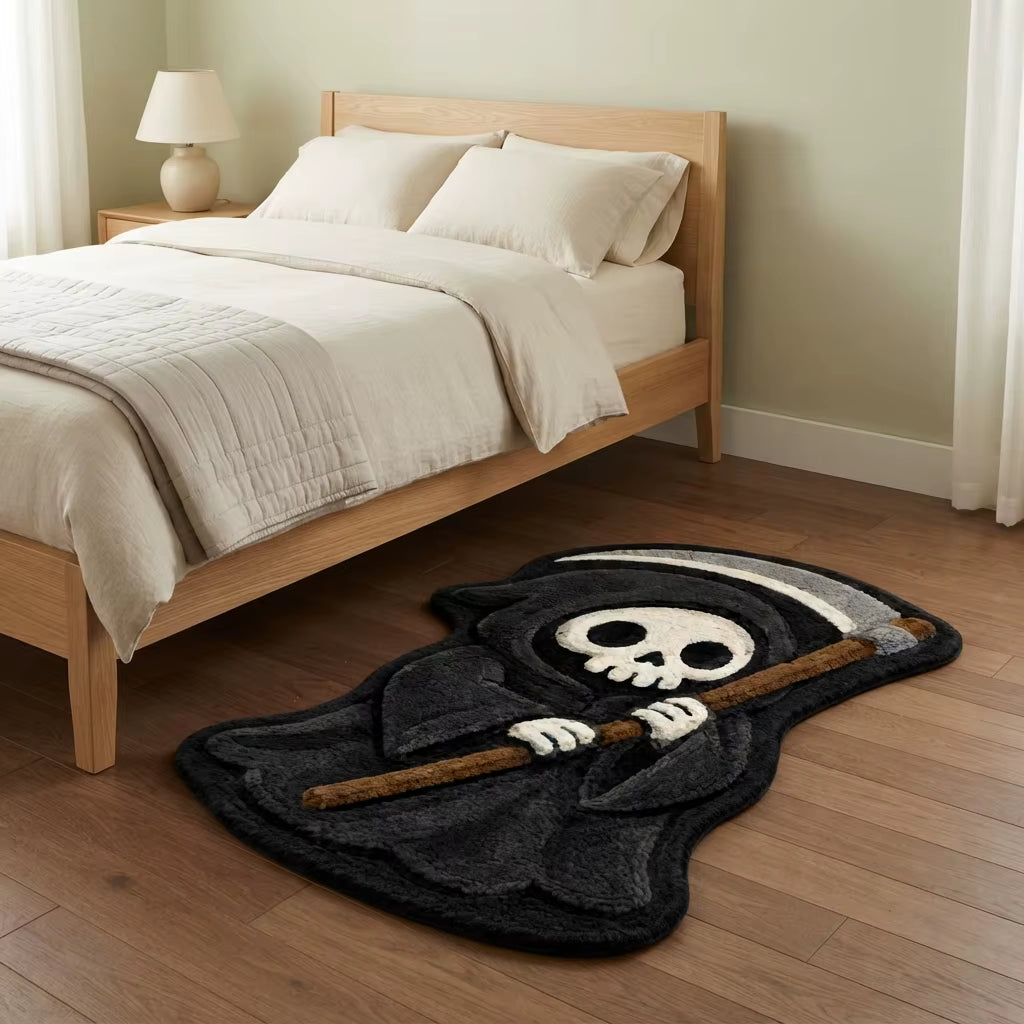 Halloween Grim Reaper Scythe Faux Velvet Anti-Slip Modern Washable Polyester Shaped Area Rug for Home