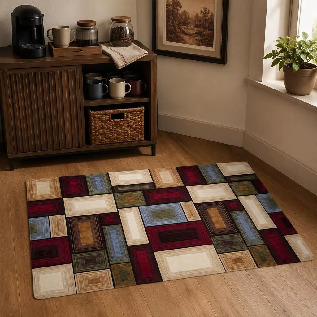 Washable Non-Slip Kitchen Rug Modern Abstract Vintage Pattern Polypropylene/Polyester Low Pile Easy Clean for Kitchen CILIGA